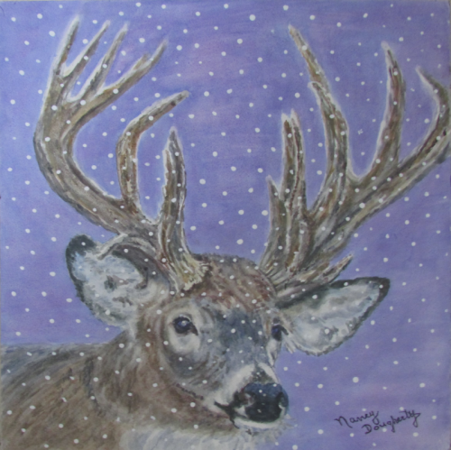 Buck HeadIntense Colored Pencil on Aquaboard 6×6″ ready to frame $60